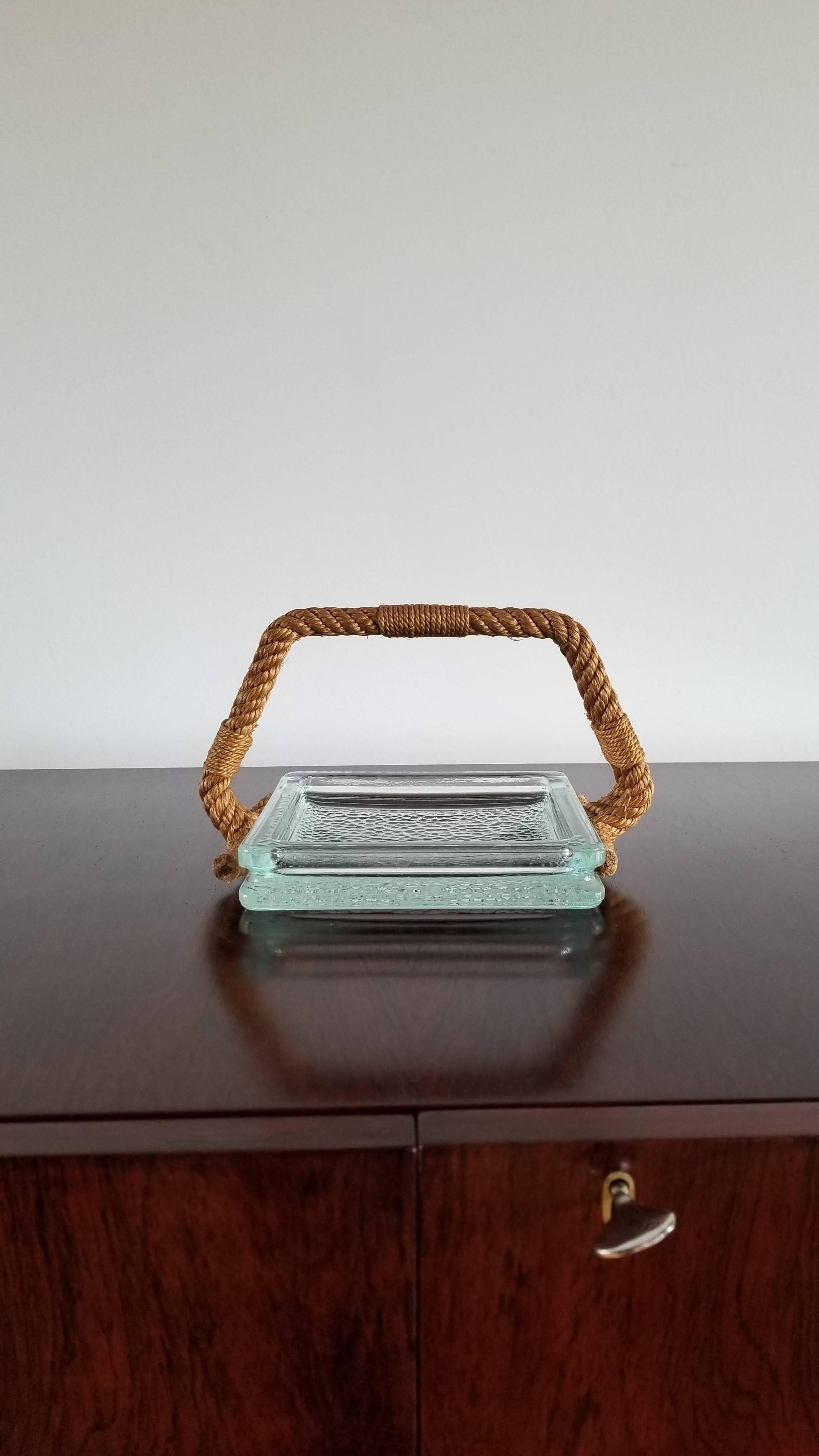 Lumax Glass and Rope Vide-Poche Dish by Audoux Minet, France 1960s In Good Condition In New York, NY