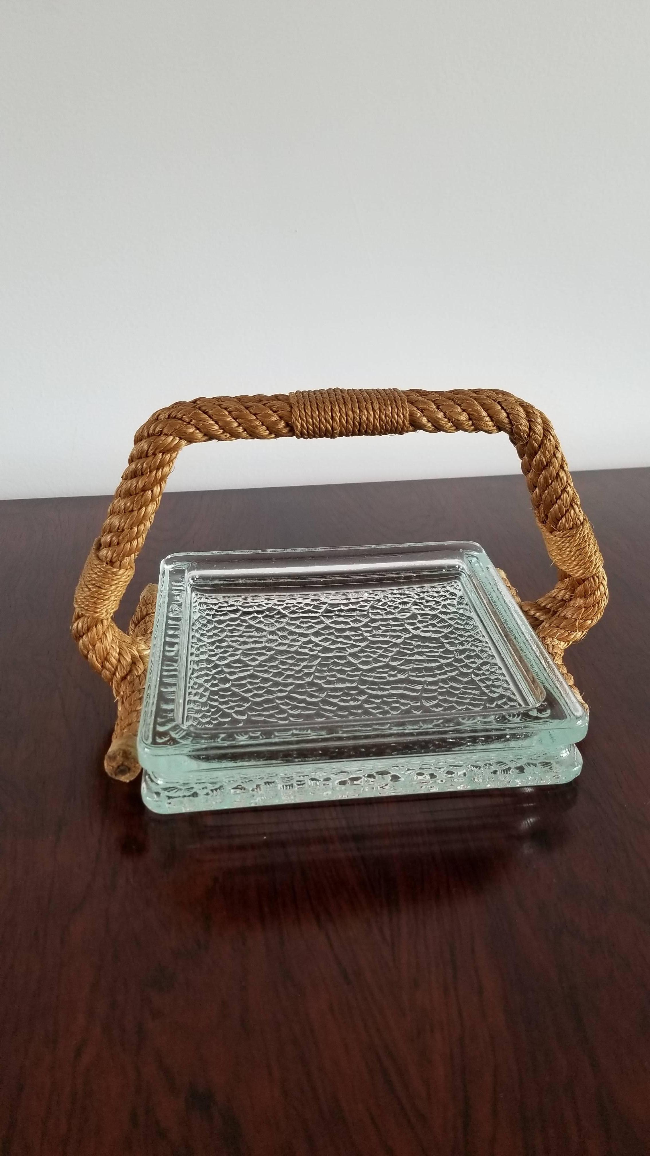 Mid-20th Century Lumax Glass and Rope Vide-Poche Dish by Audoux Minet, France 1960s