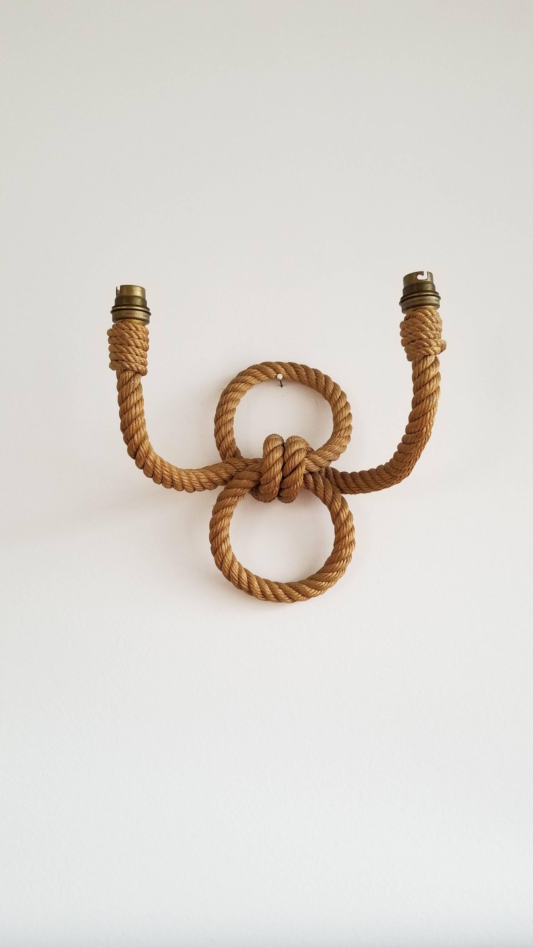 French Twin Loops Shaped Rope Sconce by Audoux Minet, France, 1960s