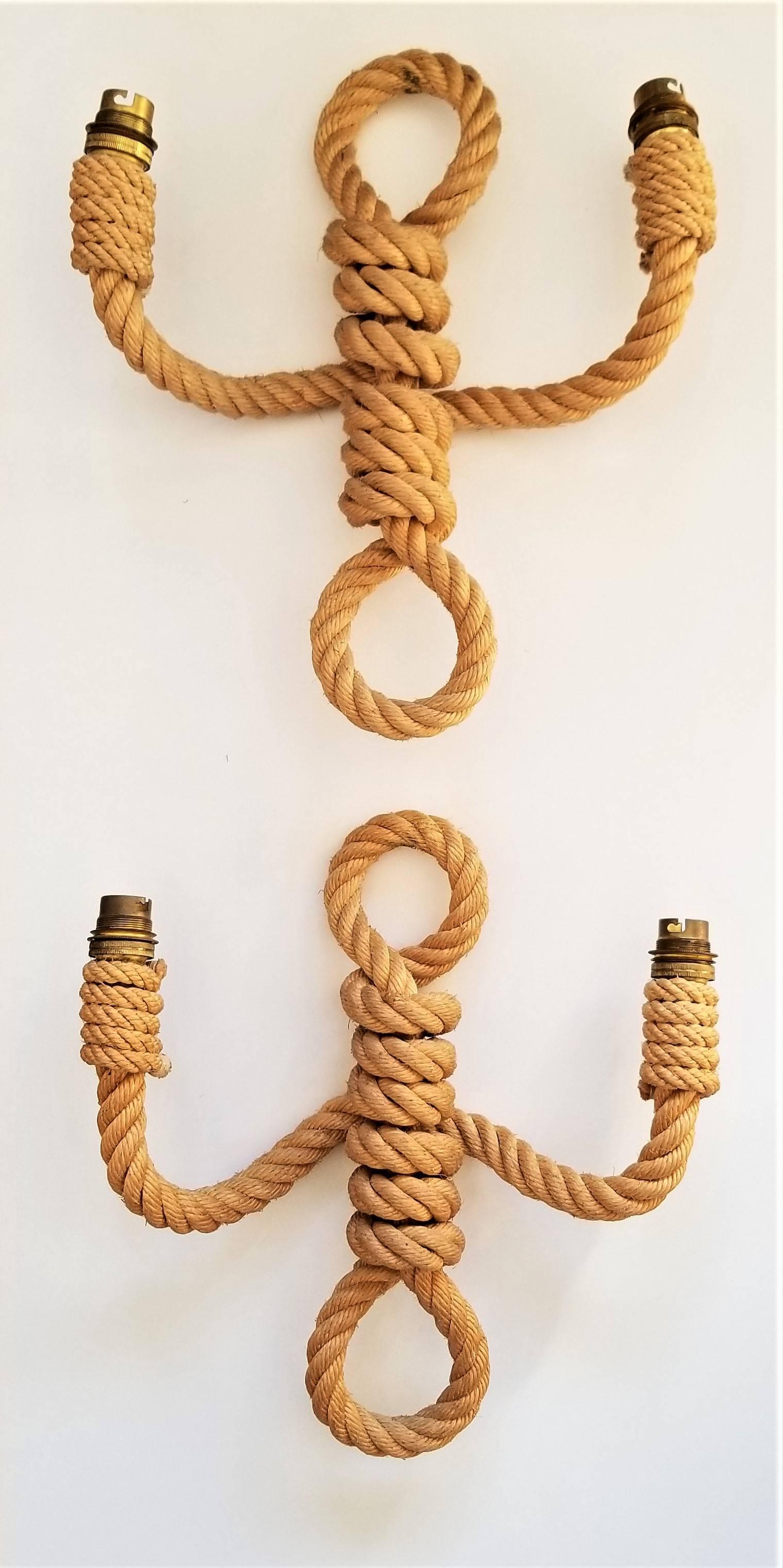 Rope sconces by Audoux Minnet, Golfe Juan France
arms are flexible and can be adjsuted in length and height
European sockets and wiring
