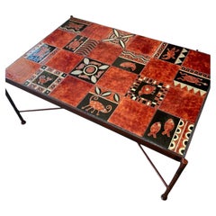 1960 hand painted ceramic tile coffee table