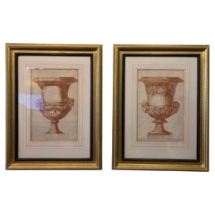 Large pair of 18th century etchings of classical urns