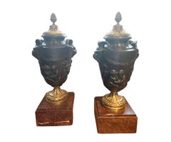 Pair of C19th Neoclassical bronze & marble after work by sculptor Clodion