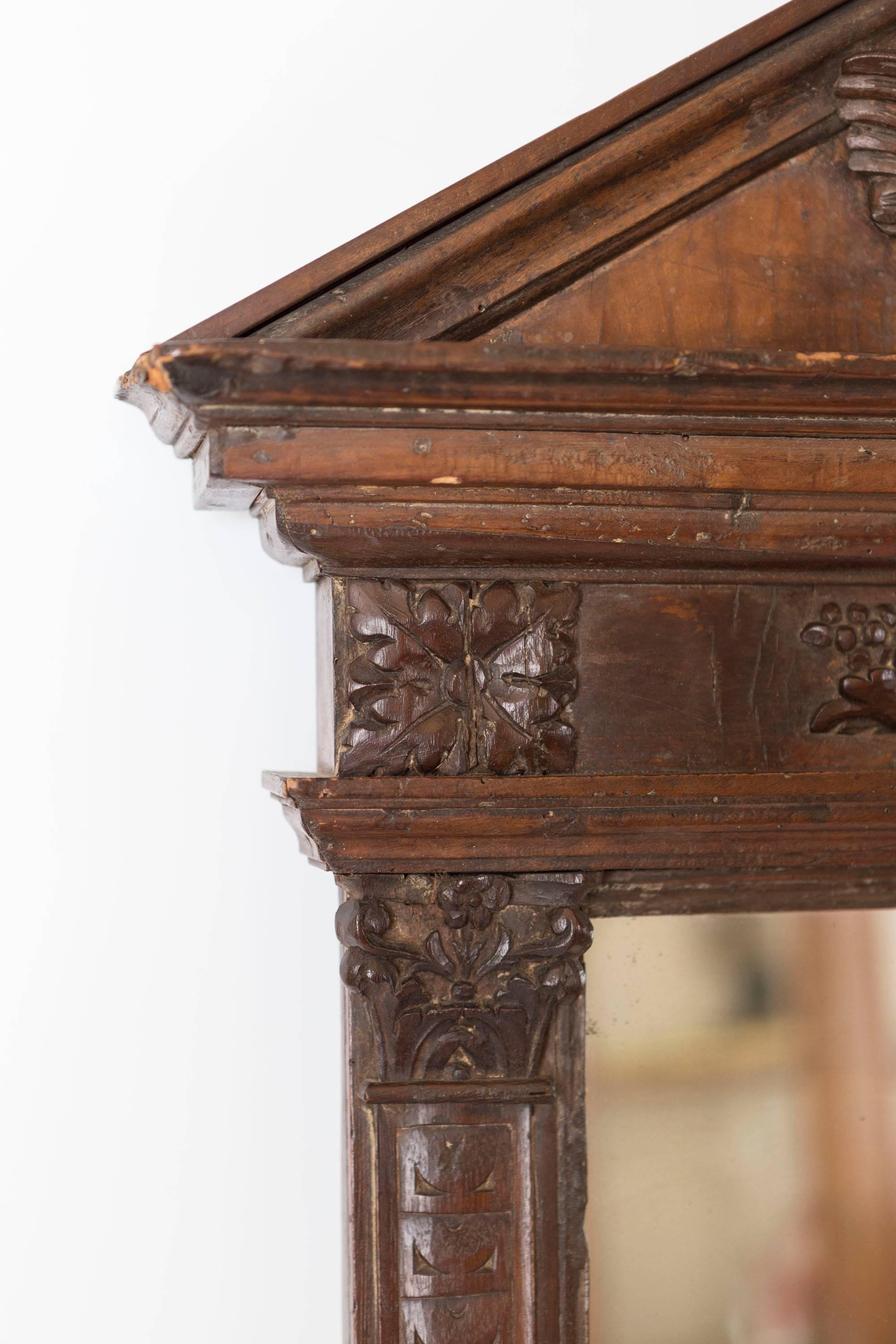 18th Century Italian Wood Mirror with Pediment and Cherub Detail 2