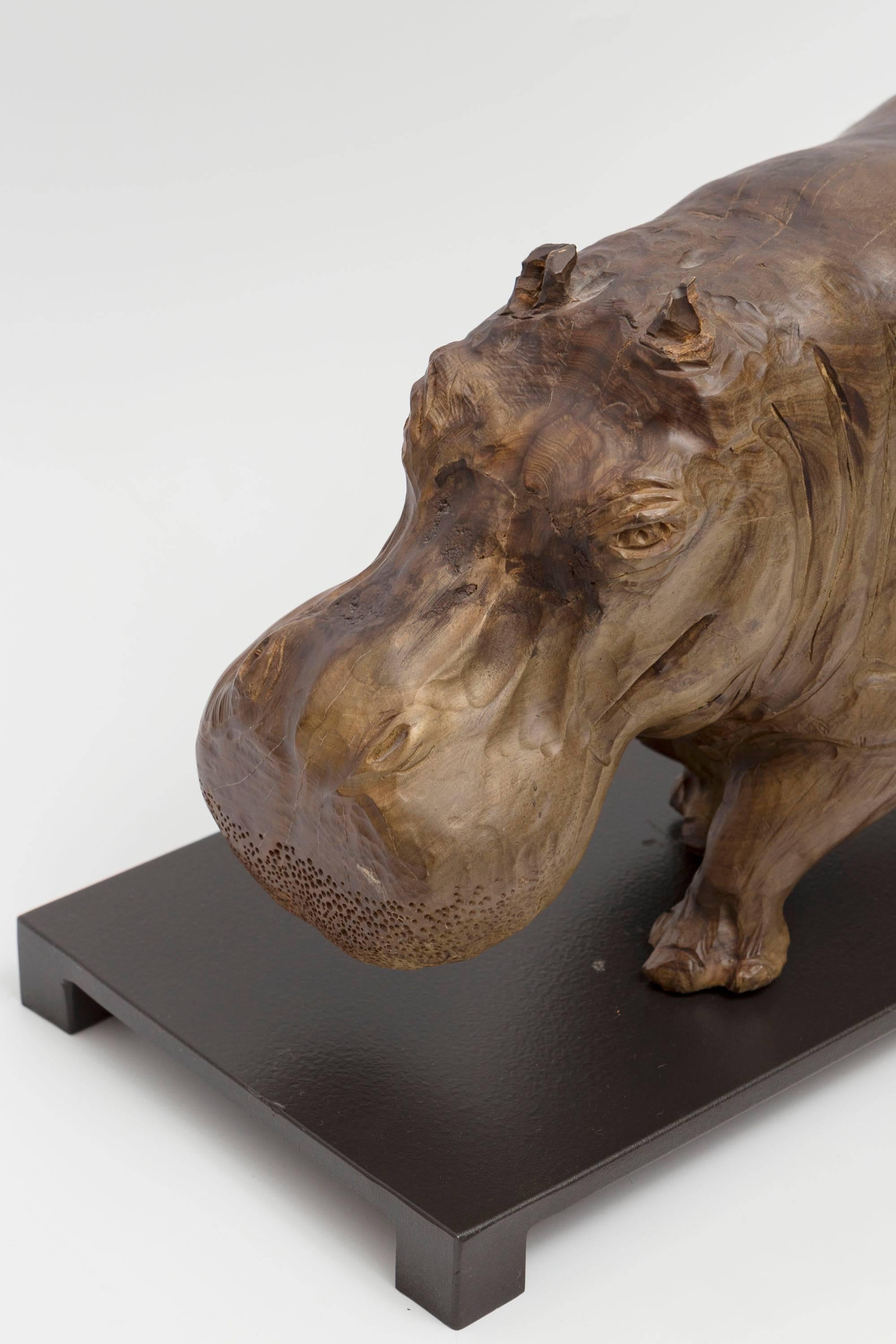 American 20th Century Solid Wood Hippopotamus Sculpture