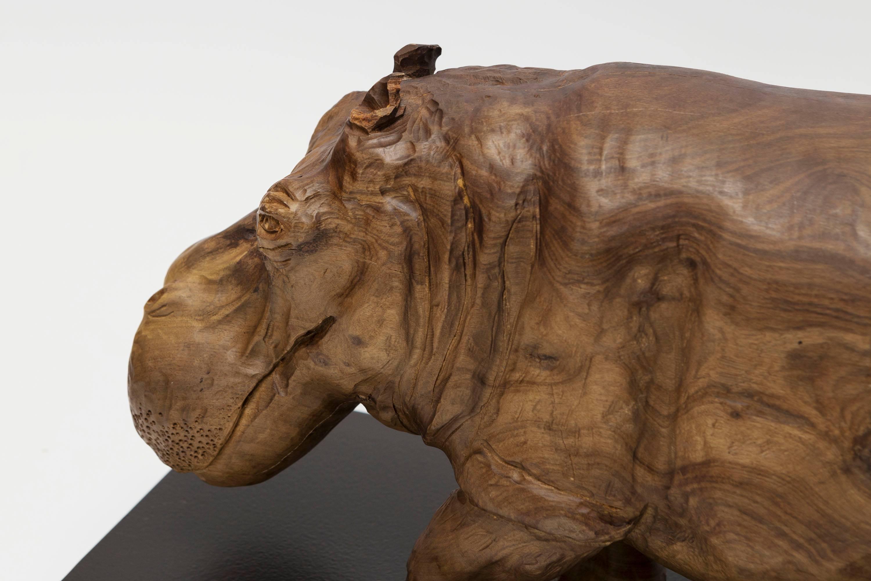 20th Century Solid Wood Hippopotamus Sculpture 2