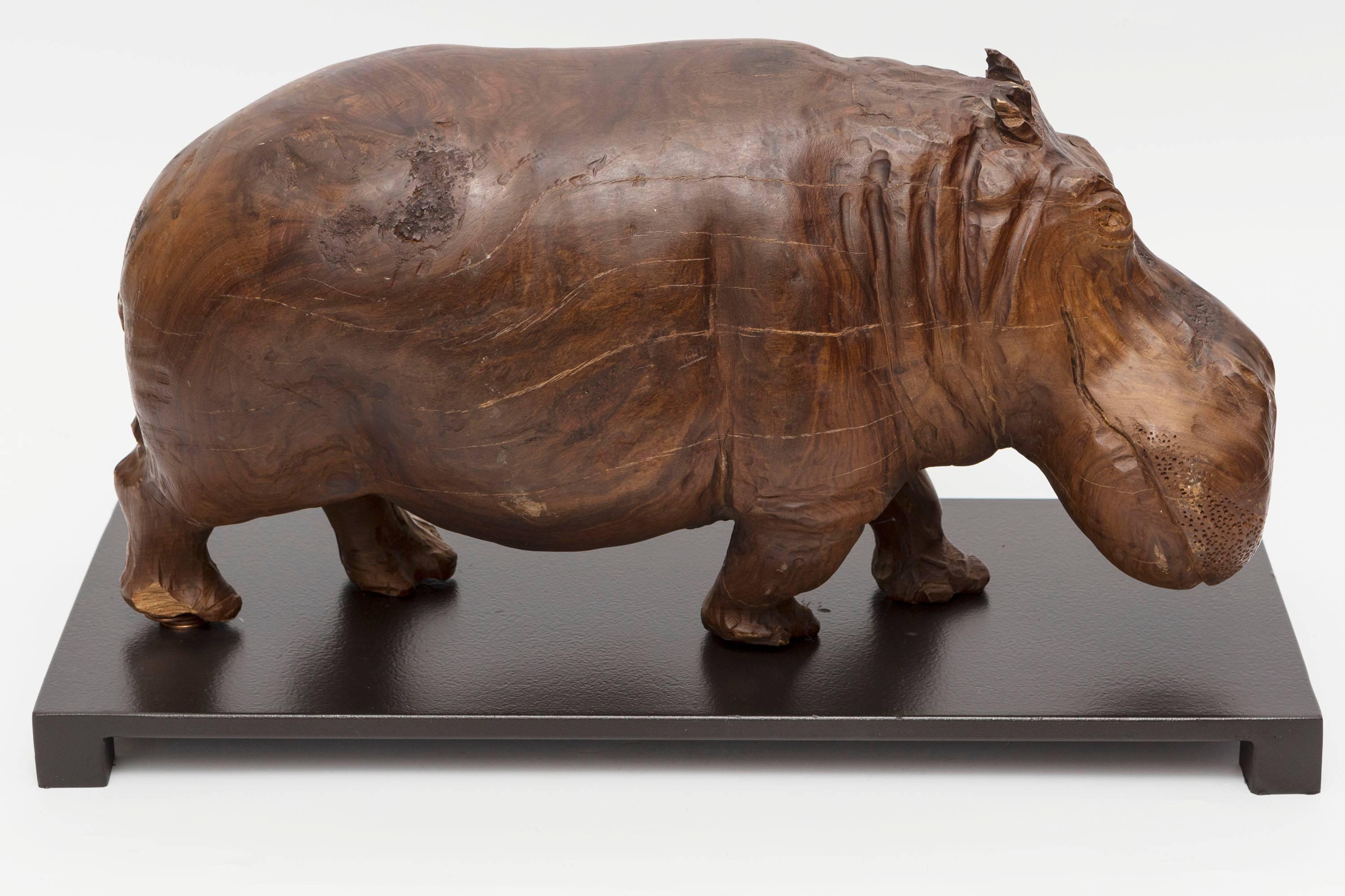 20th Century Solid Wood Hippopotamus Sculpture 3