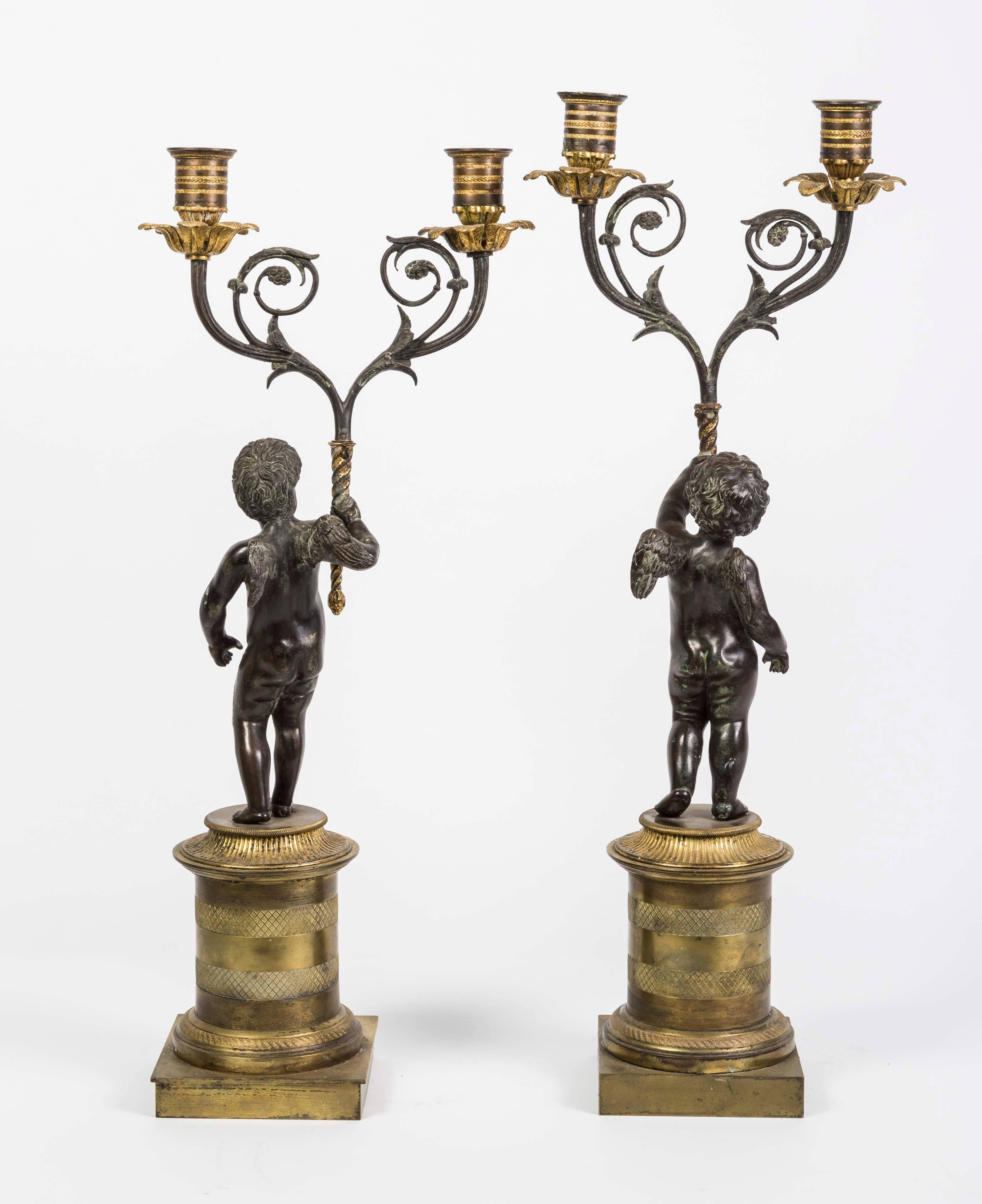 Pair of Bronze Doré Cherub Candlesticks, 19th Century 6