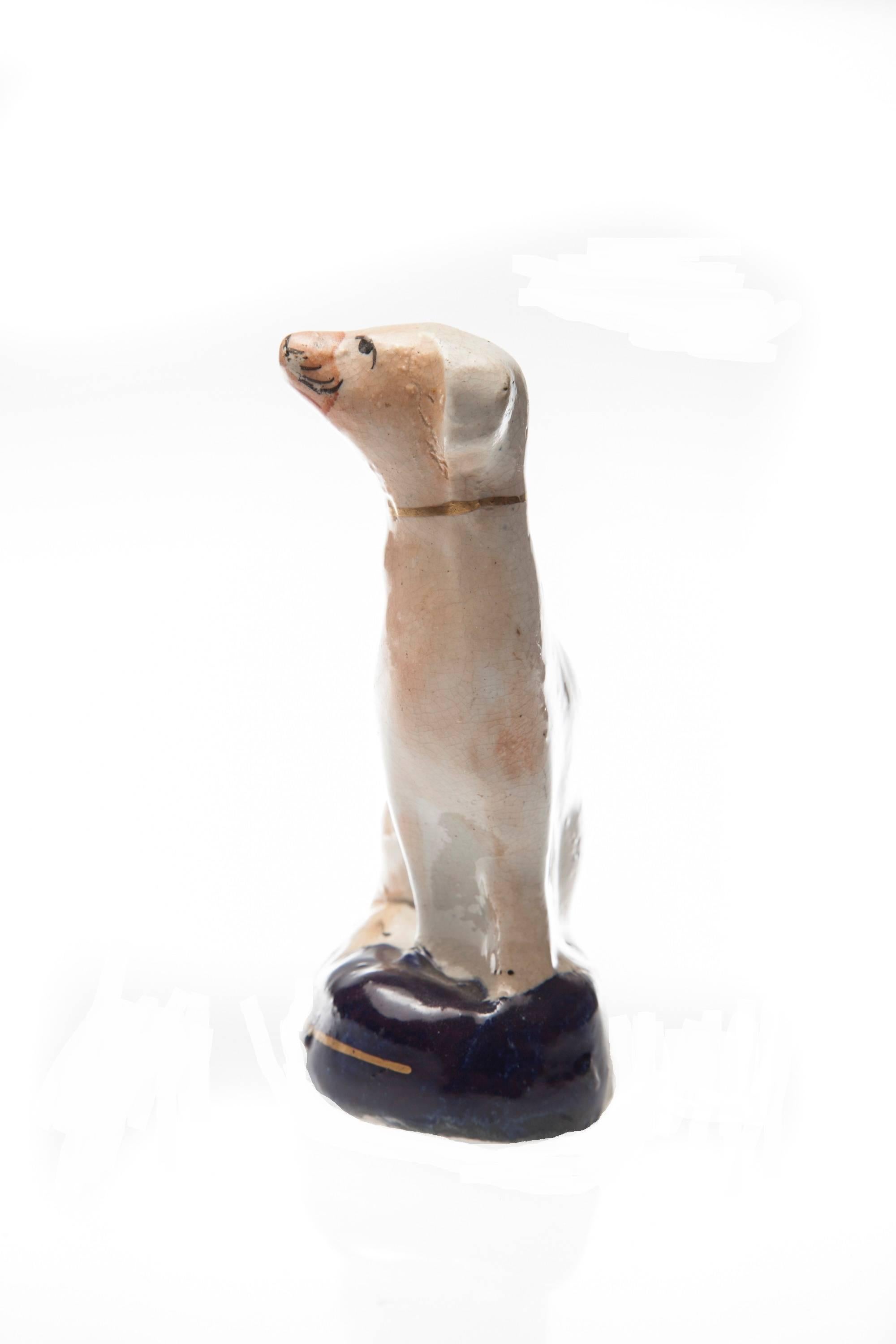 Antique English Staffordshire Greyhound Whippet Porcelain Dog Figurine. 