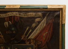 19th Century Oil Painting of Coat of Arms in Custom Green and Gilt Frame