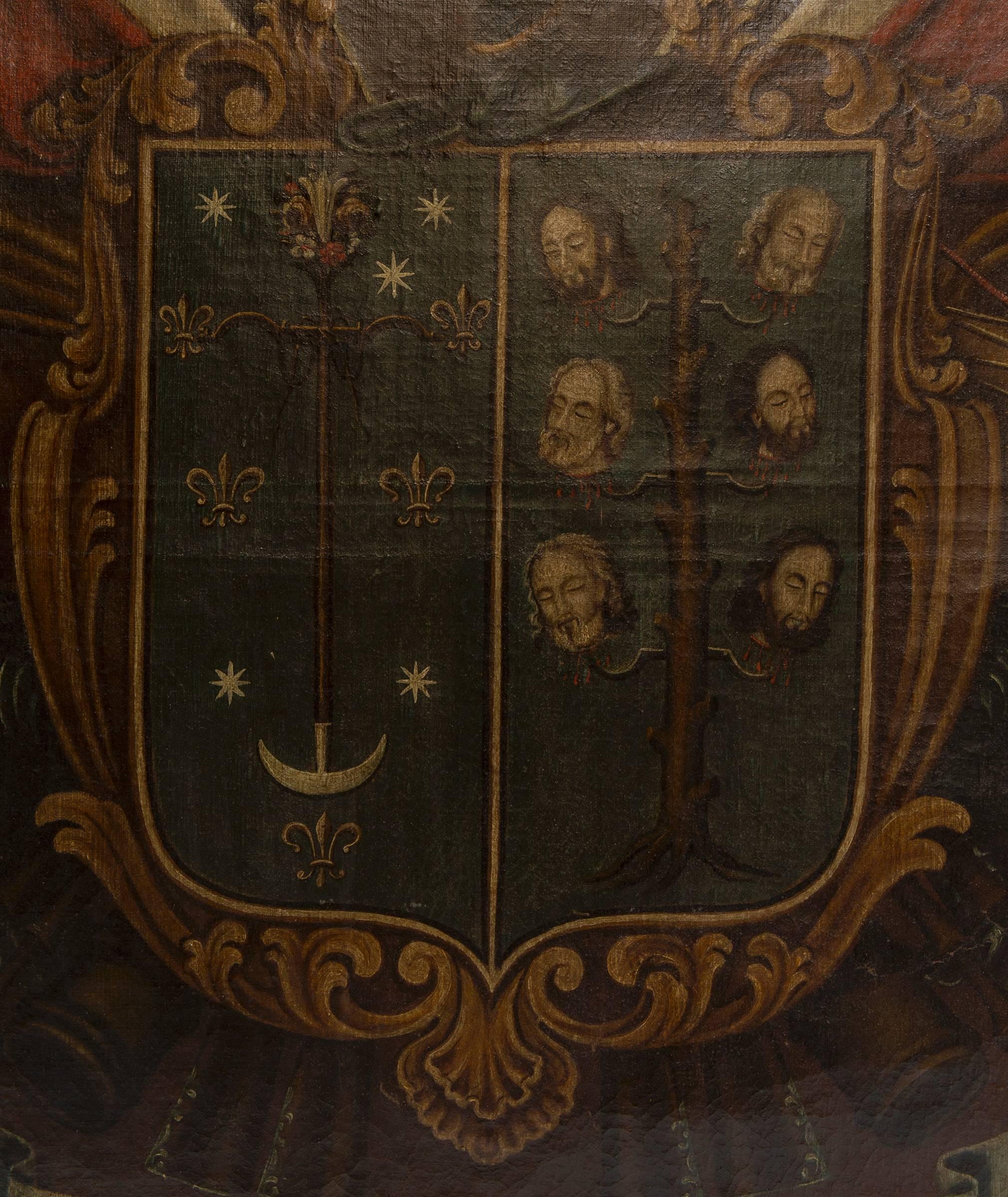 19th Century Oil Painting of Coat of Arms in Custom Green and Gilt Frame In Good Condition For Sale In Nashville, TN