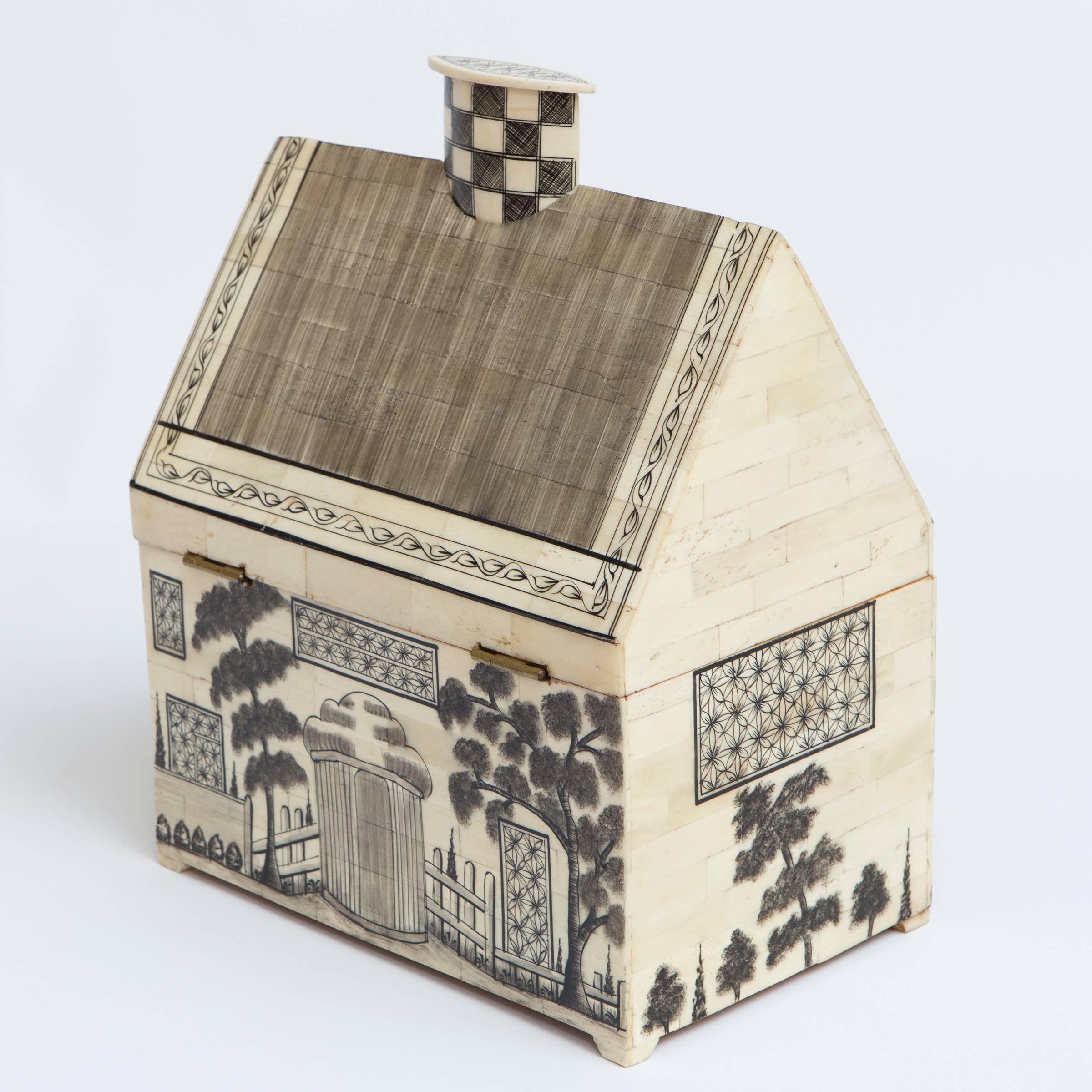 20th Century Anglo-Indian Style Engraved Bone House Box