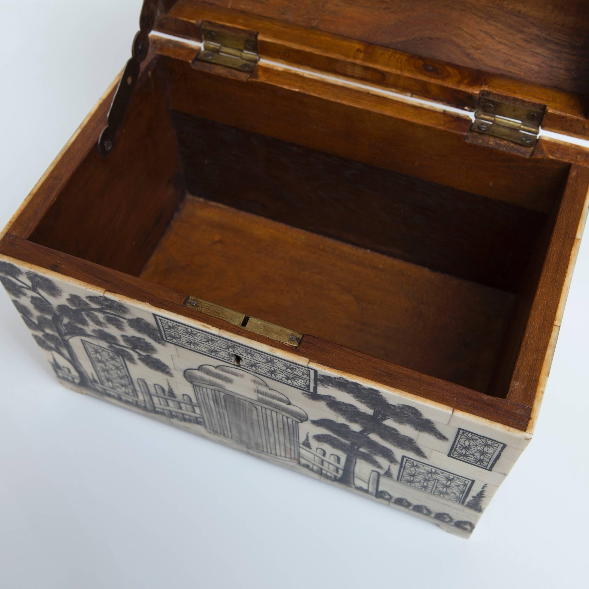 Anglo-Indian Style Engraved Bone House Box 3