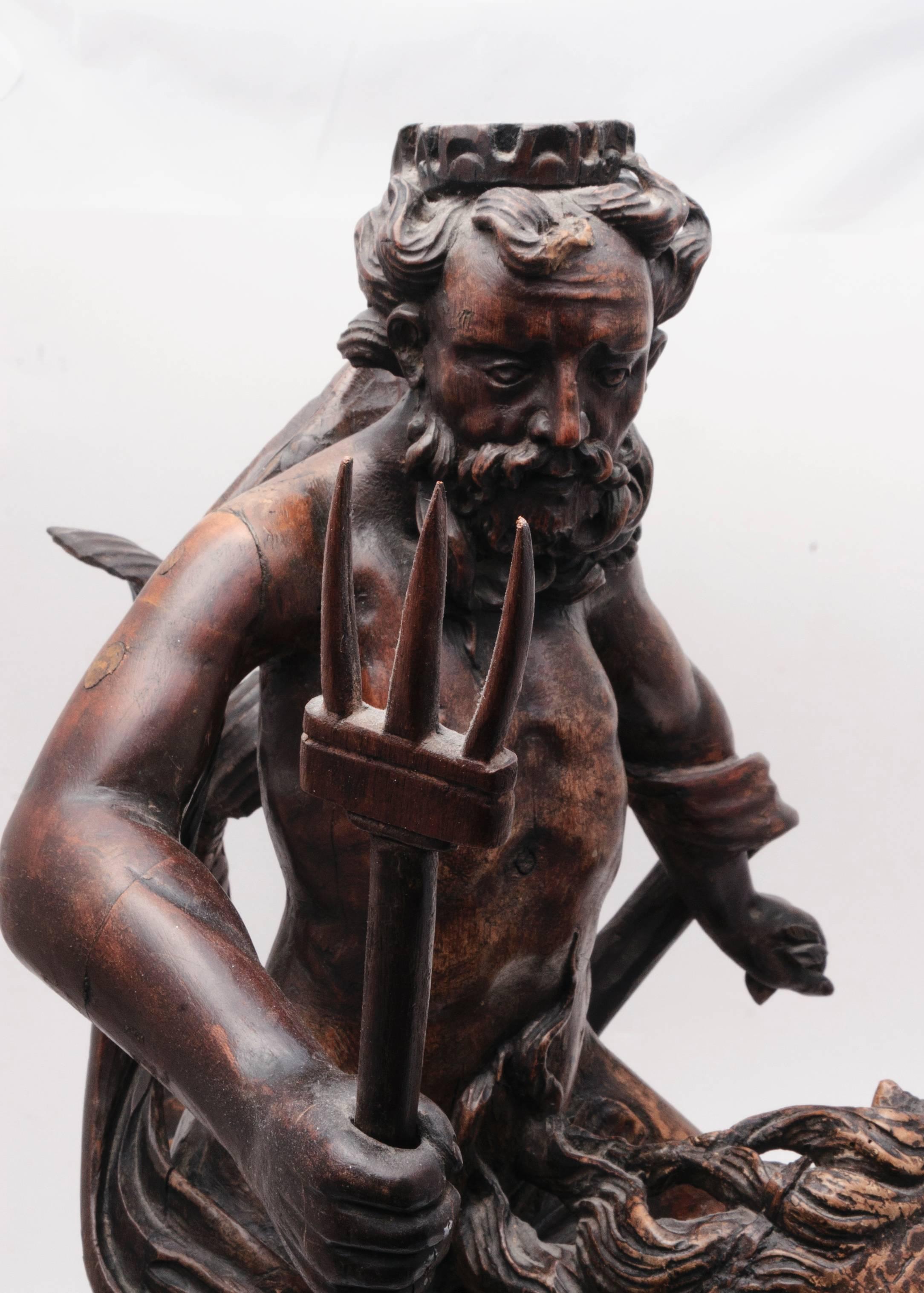 18th Century Wood Carved Figure of Poseidon For Sale 2