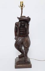 19th Century Wood Carved Lamp of Brittany Man