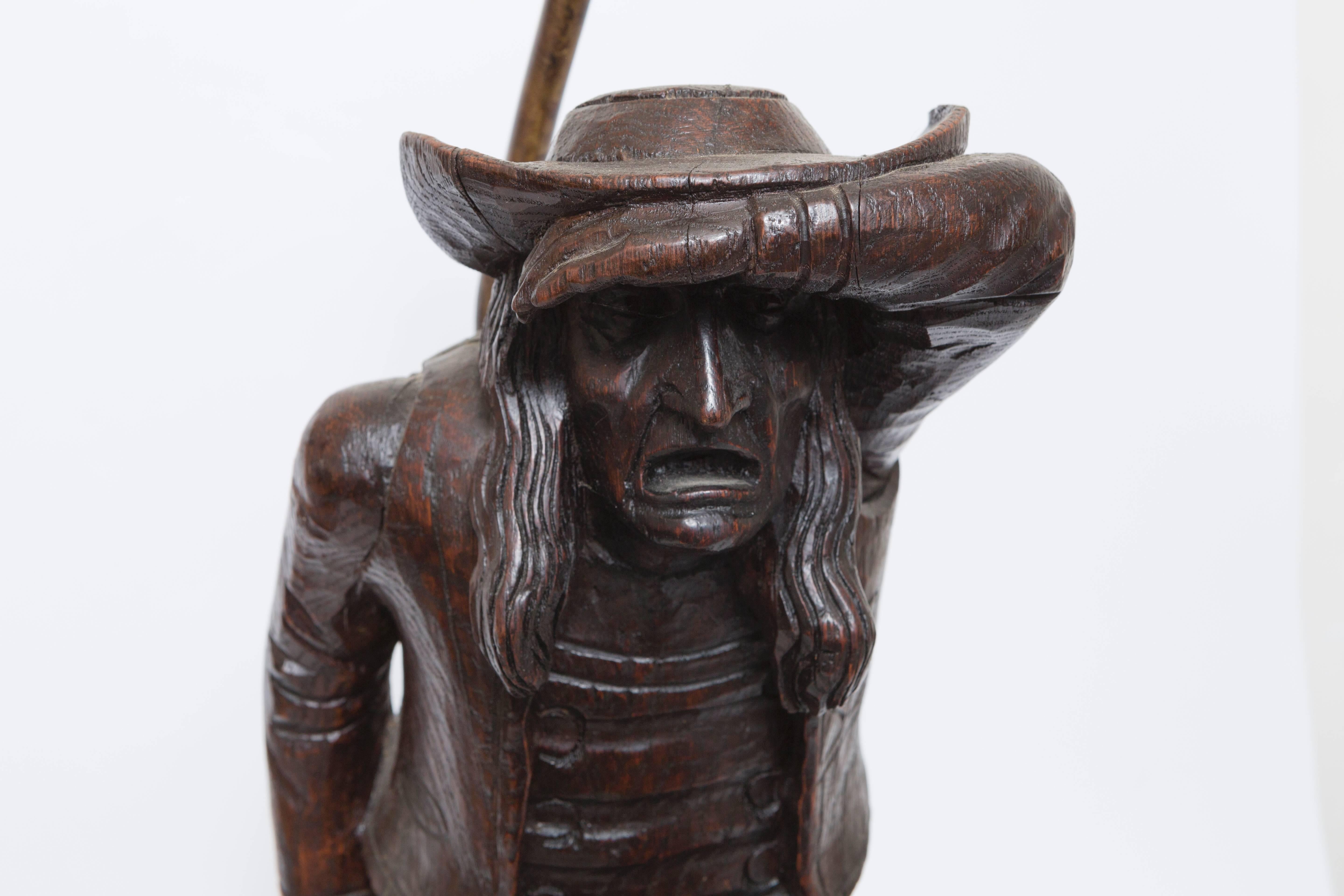 European 19th Century Wood Carved Lamp of Brittany Man For Sale