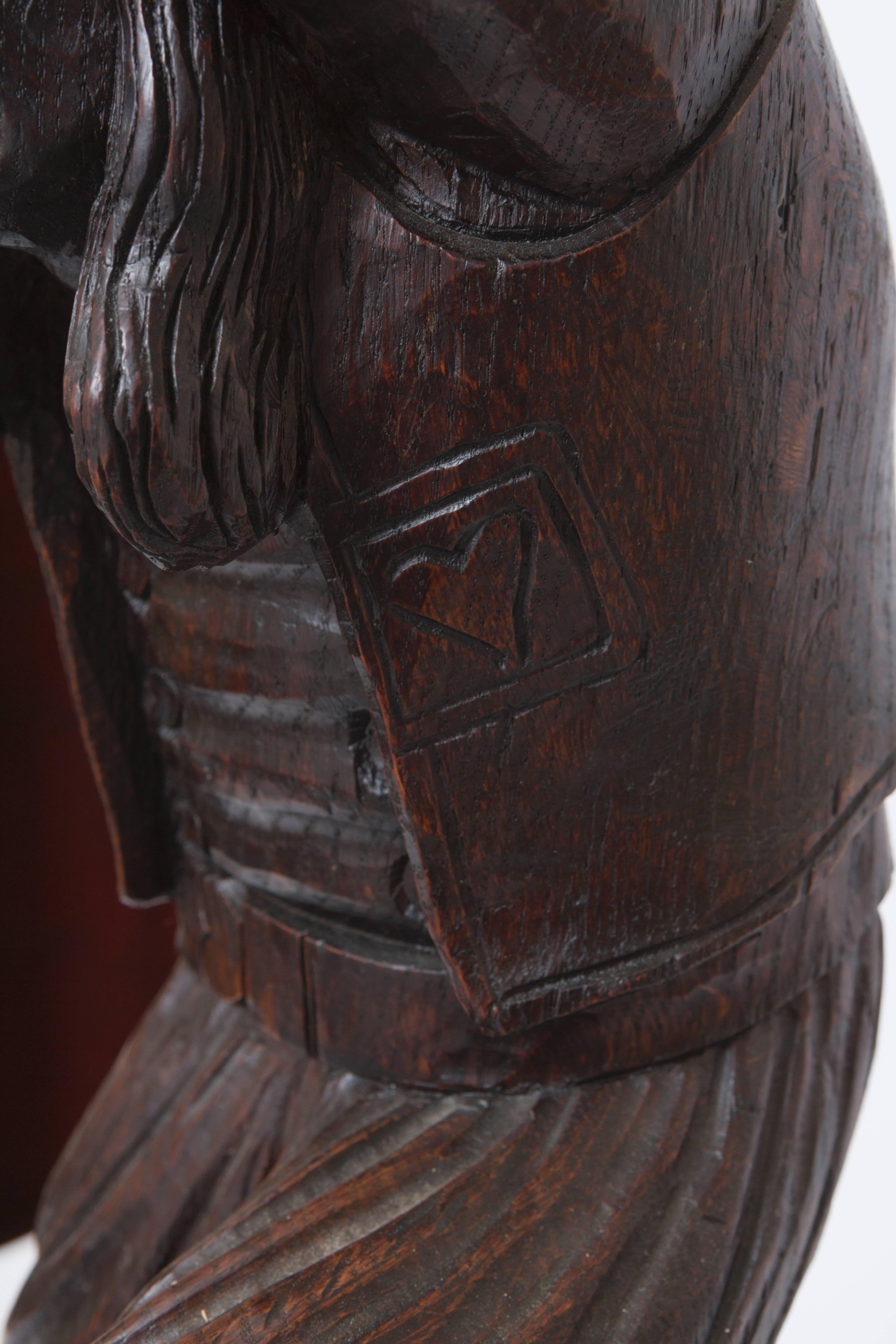 19th Century Wood Carved Lamp of Brittany Man For Sale 1