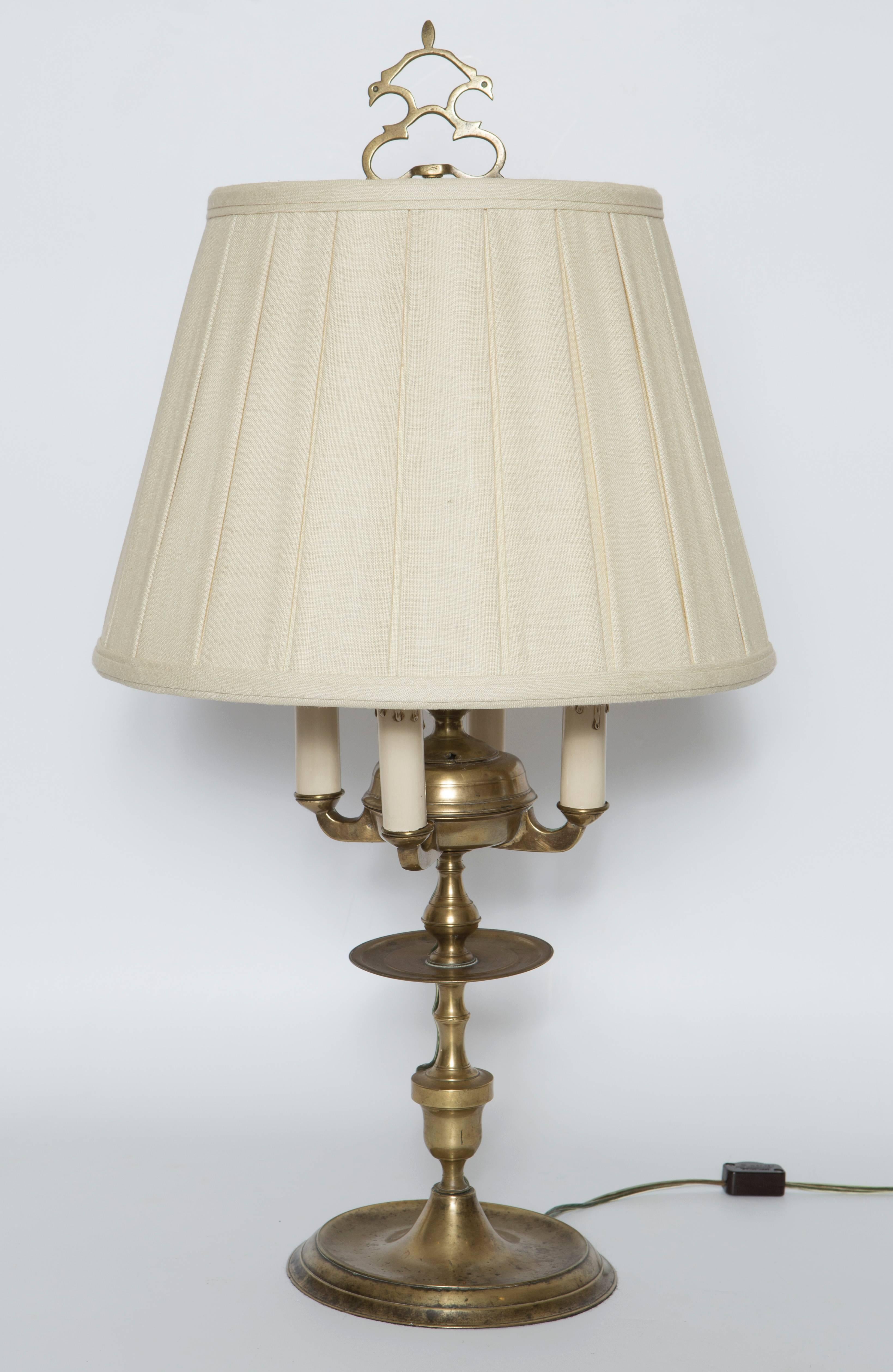 European 19th Century Brass Candelabra Lamp with Shade  For Sale