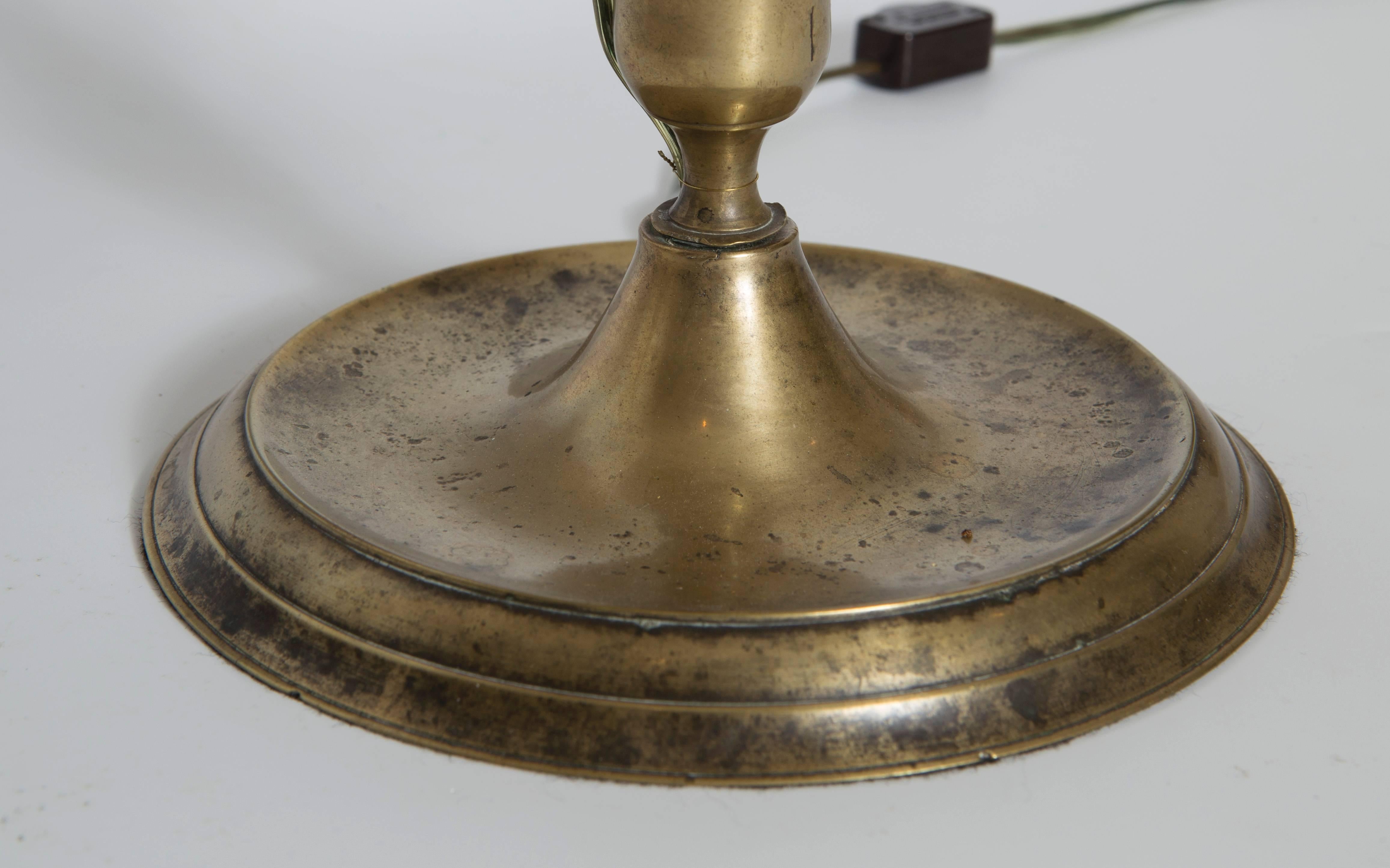 19th Century Brass Candelabra Lamp with Shade  For Sale 1