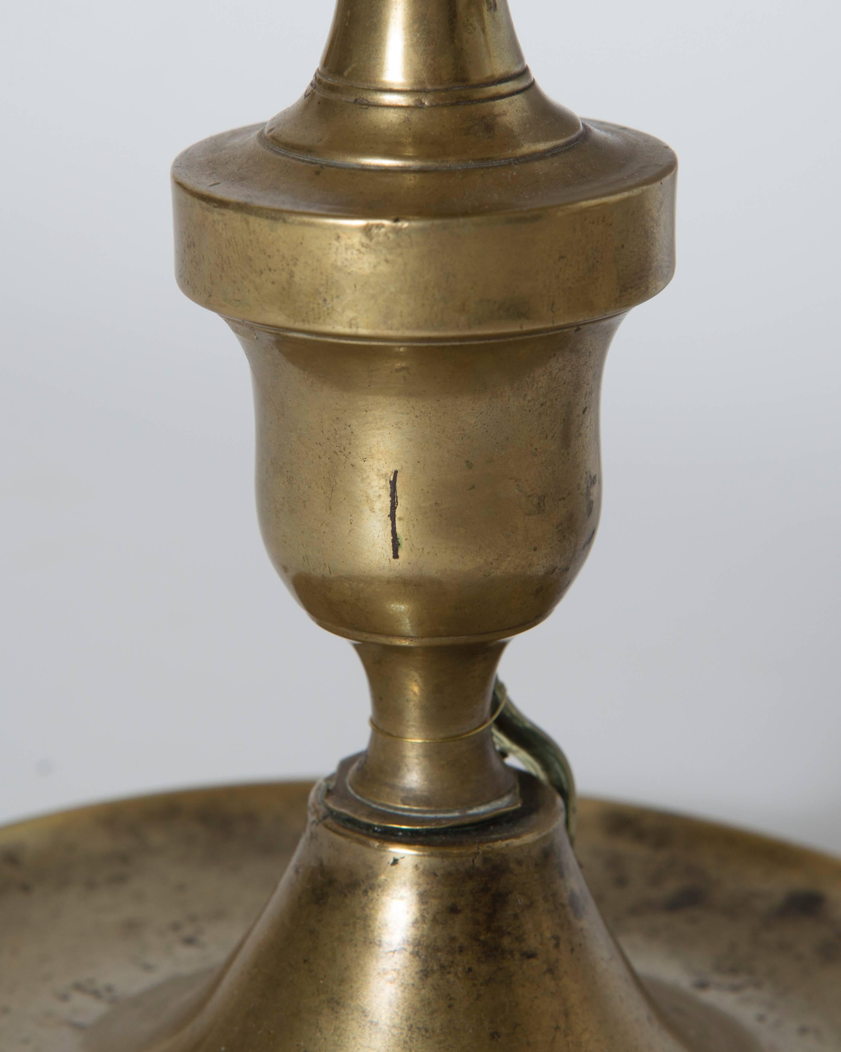 19th Century Brass Candelabra Lamp with Shade  For Sale 2