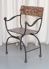 19th Century Renaissance Style Bronze Wrought Iron Curule-Form Chair