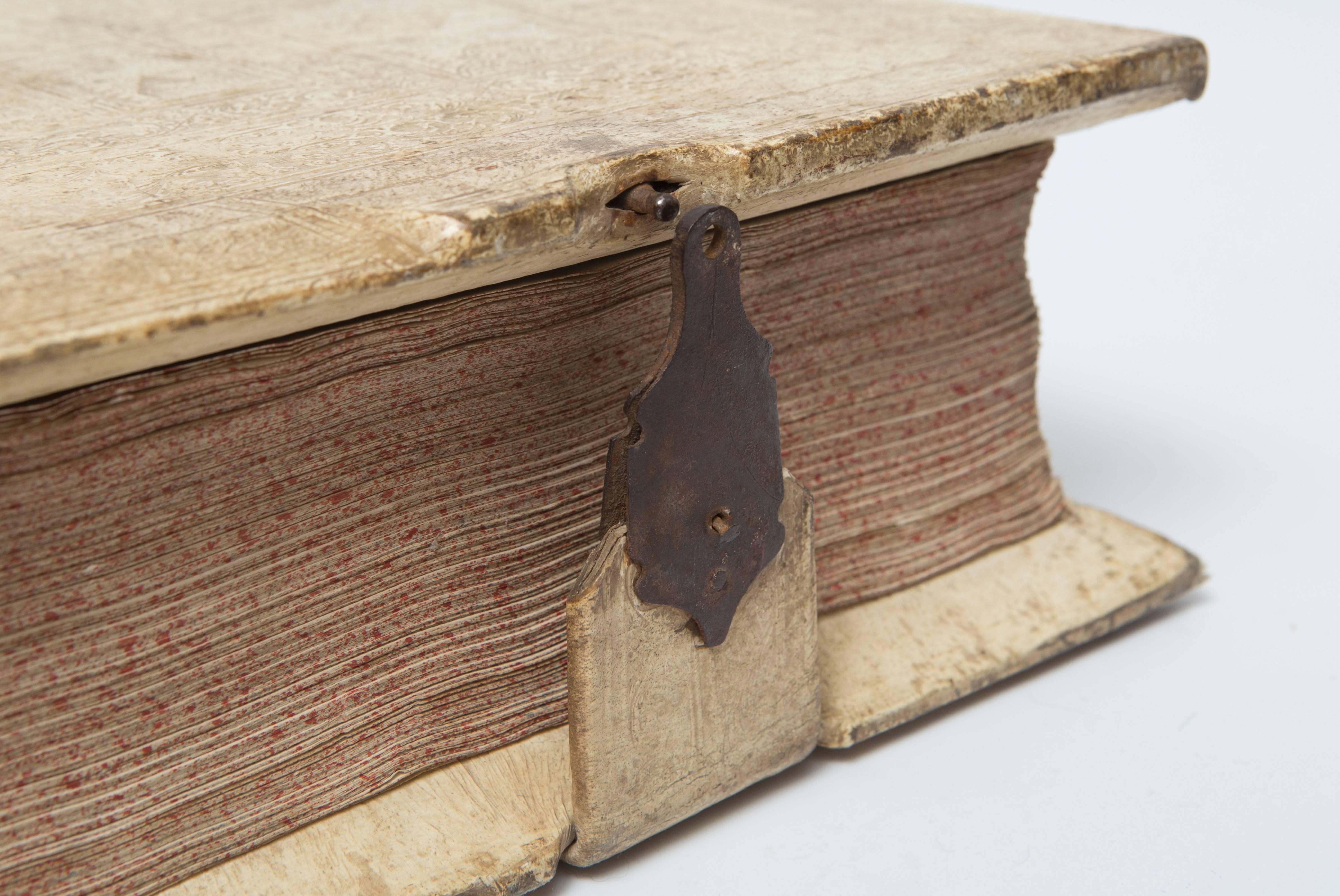 17th Century Large All Vellum Book with Music Score Pages with Iron Closures For Sale 1