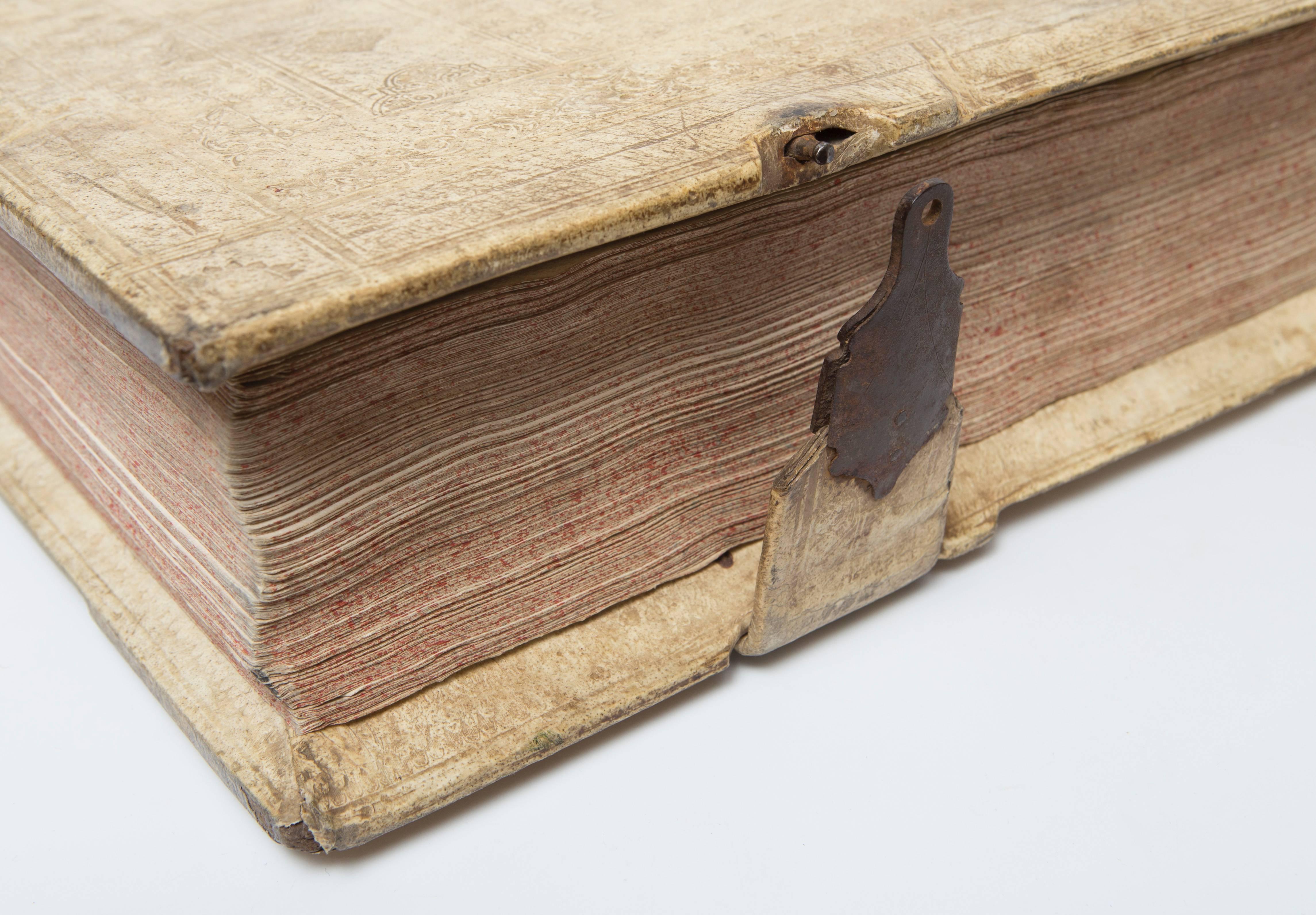 17th Century Large All Vellum Book with Music Score Pages with Iron Closures For Sale 2