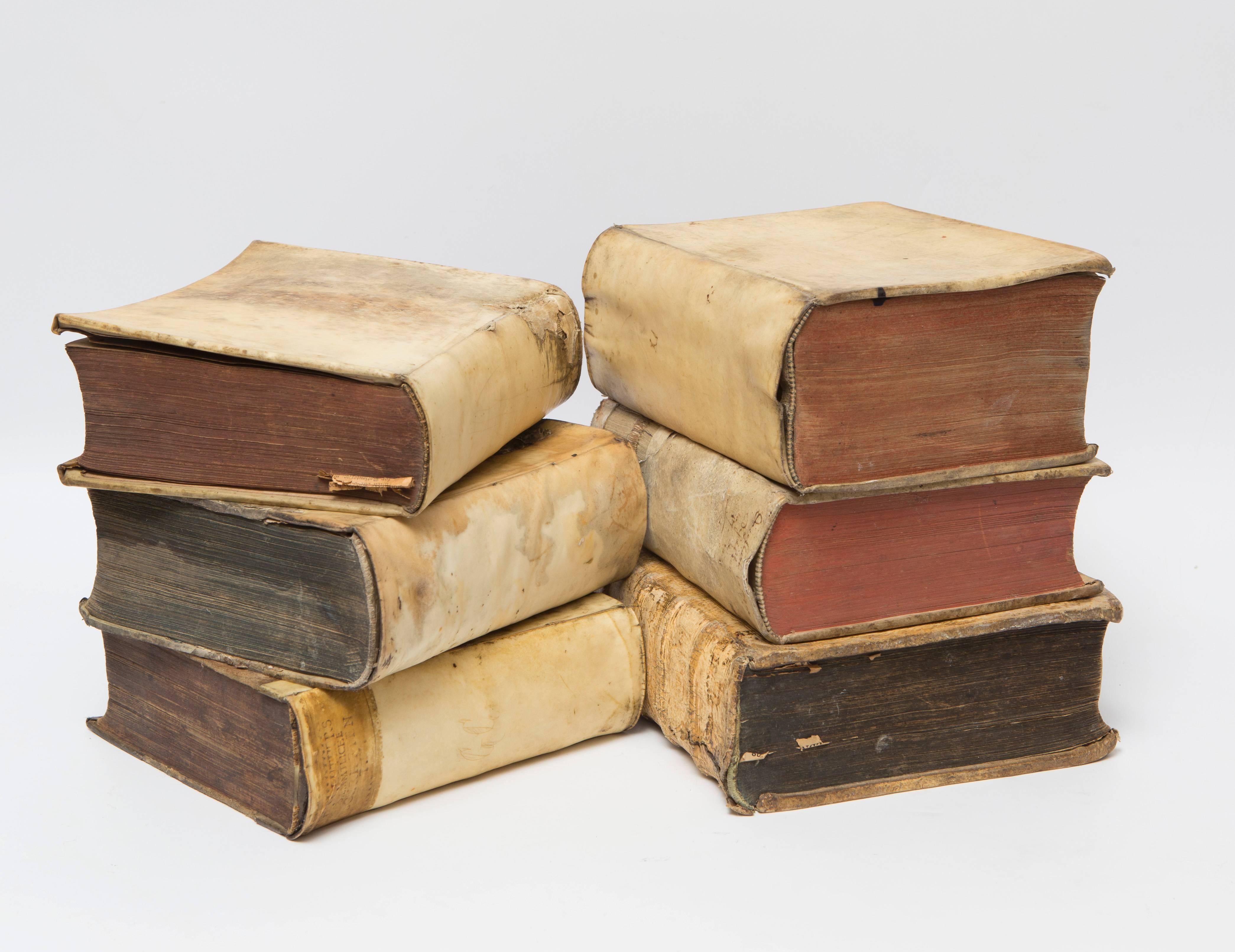 Italian 18th Century Vellum Books in a Collection of Six Books For Sale