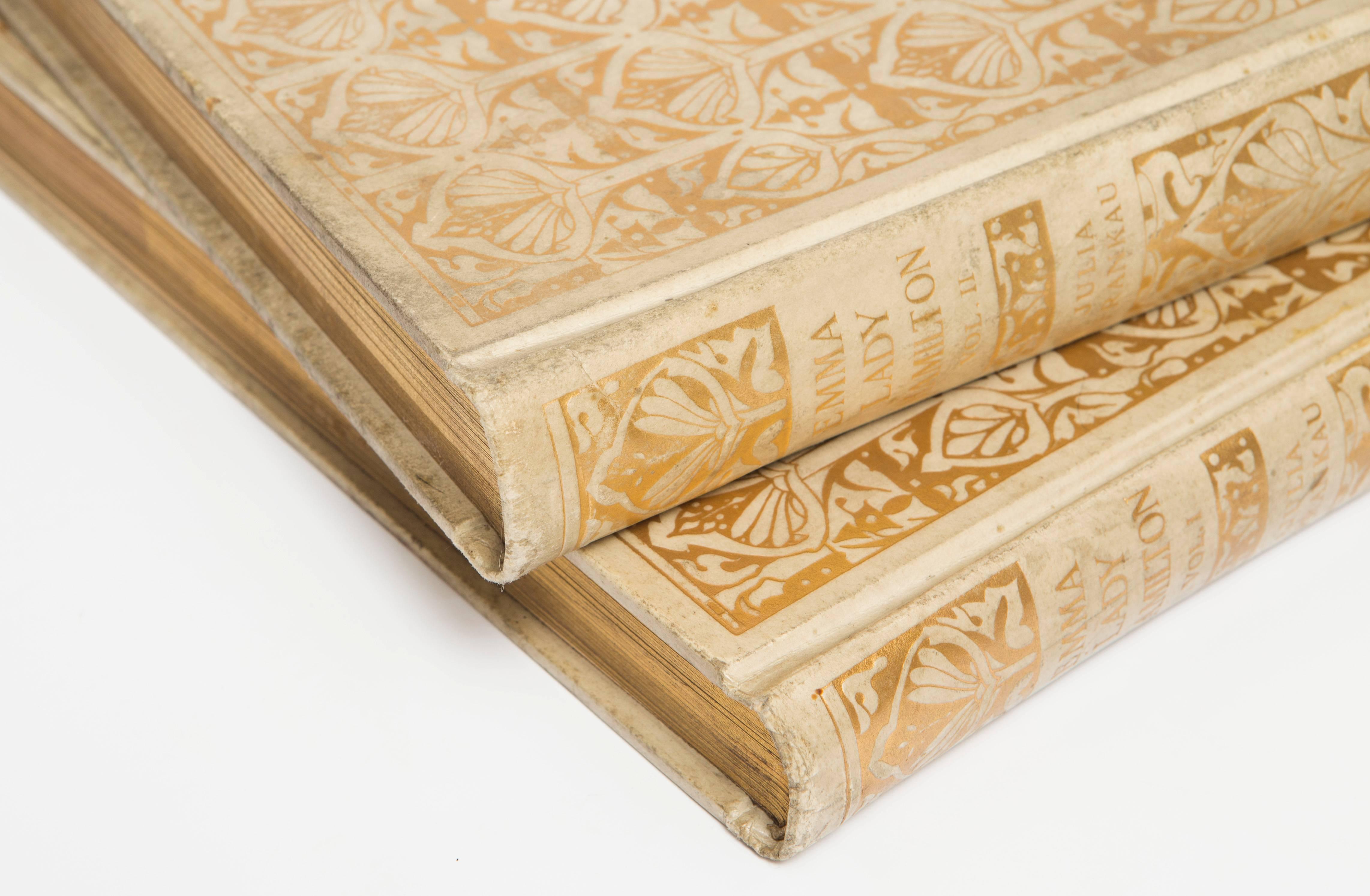 20th Century Set of Two Vellum Volumes of the Story of Emma, Lady Hamilton 