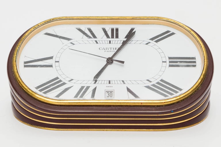 Cartier Concours Desk Clock with Original Red Leather Case at 1stDibs
