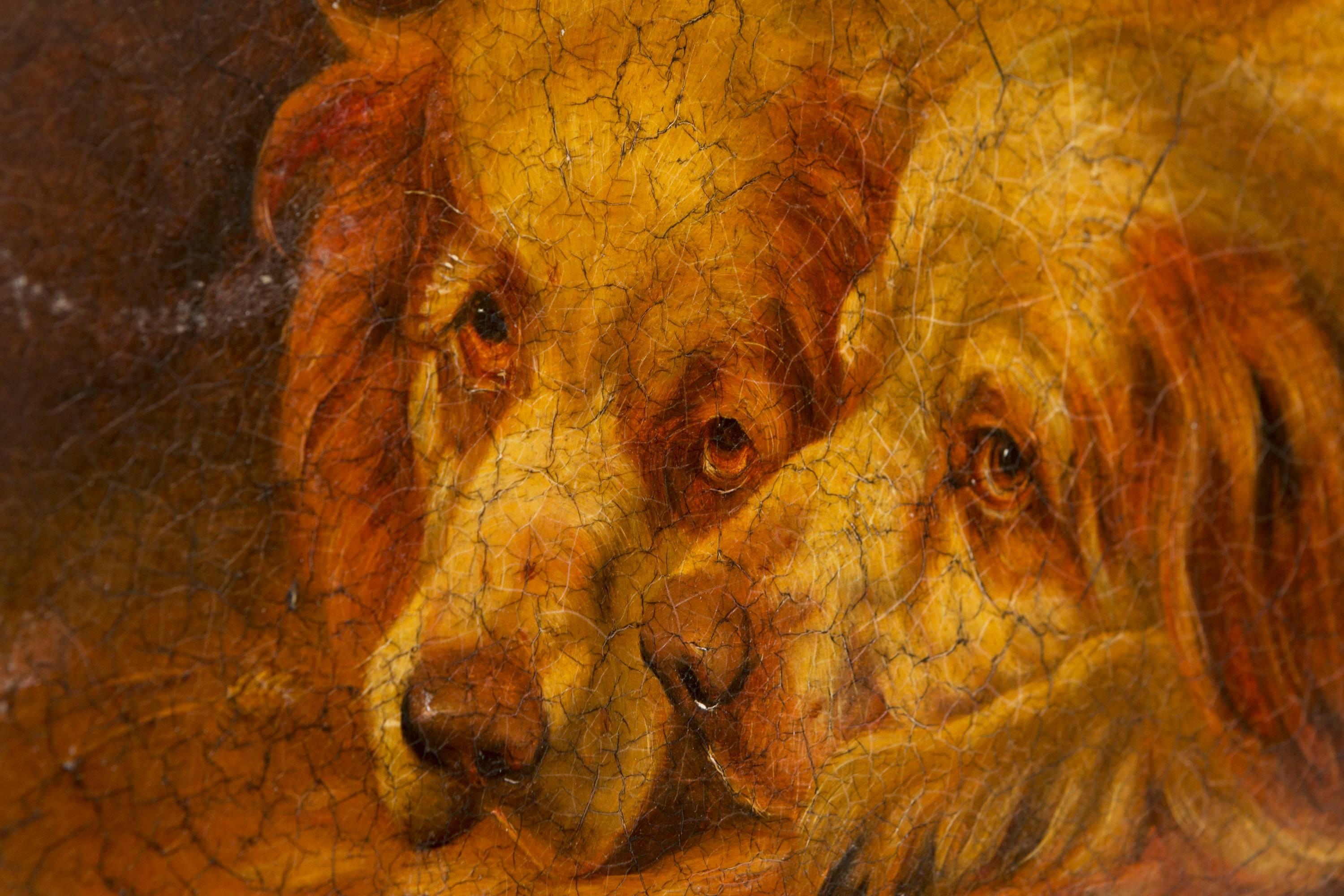 19th century English Papier Mâché tray with hand painting of two spaniels, circa 1860.