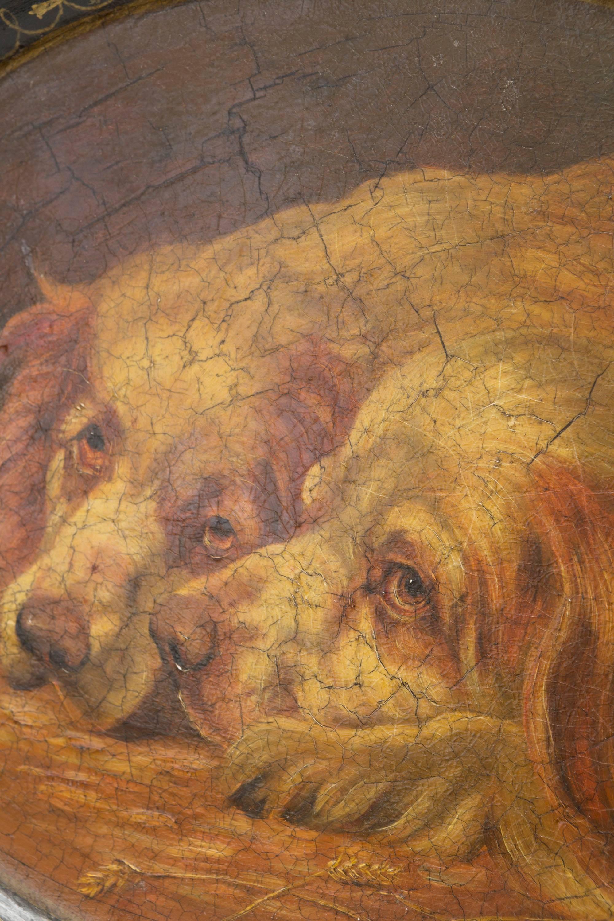 Victorian English Papier Mâché Tray with Painting of Two Dogs