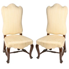 19th Century Pair of Walnut Italian Side Chairs with Shaped Back