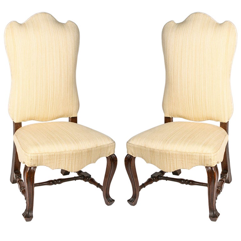 19th Century Pair of Walnut Italian Side Chairs with Shaped Back For Sale