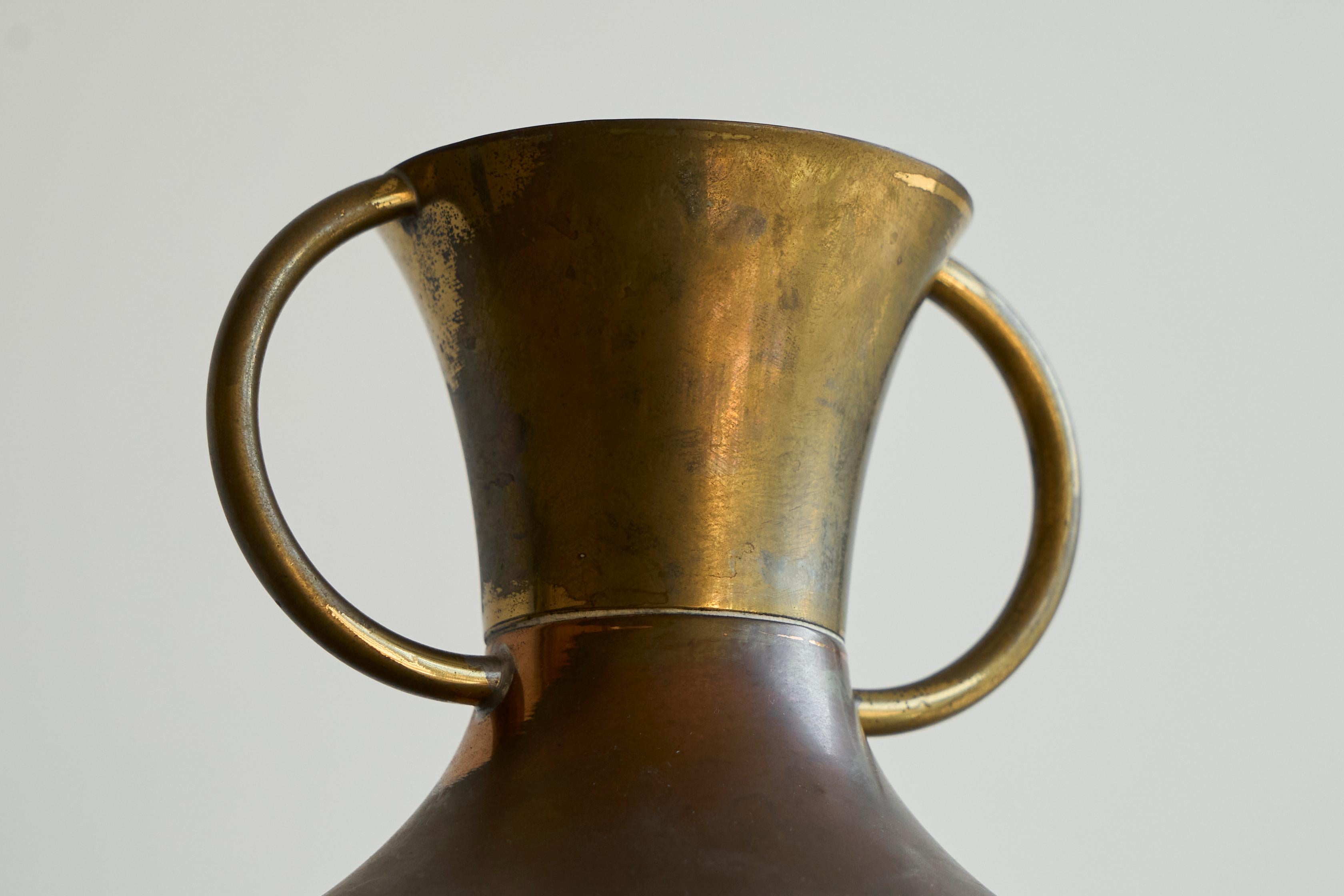 European Art Deco Vase in Two Tone Brass For Sale