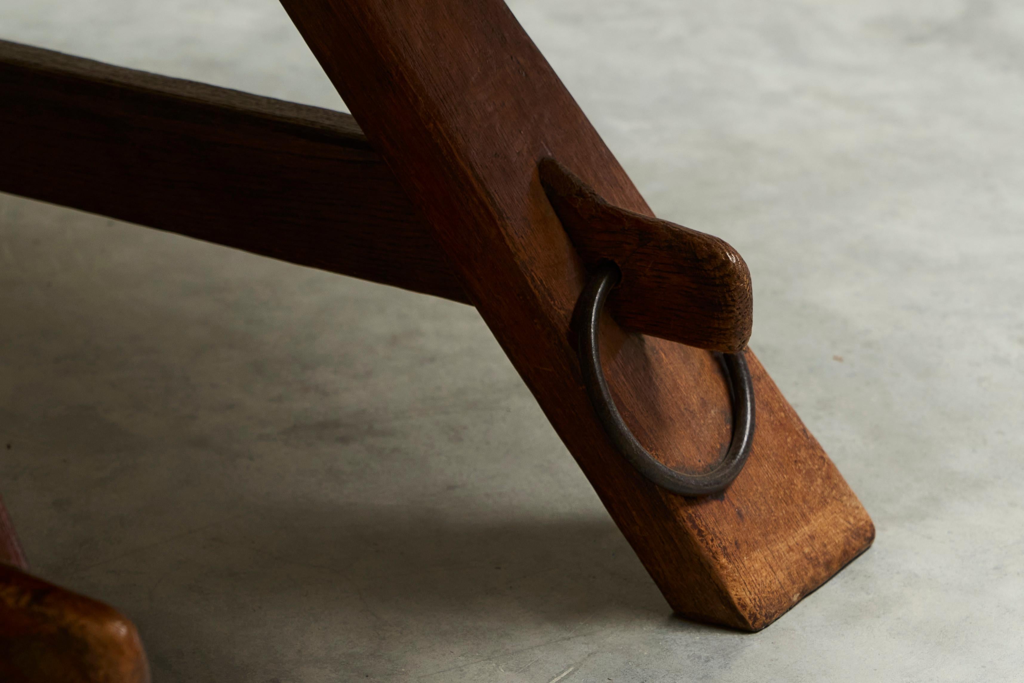 Coffee Table in Solid Oak and Wrought Iron Mid 20th Century For Sale 1