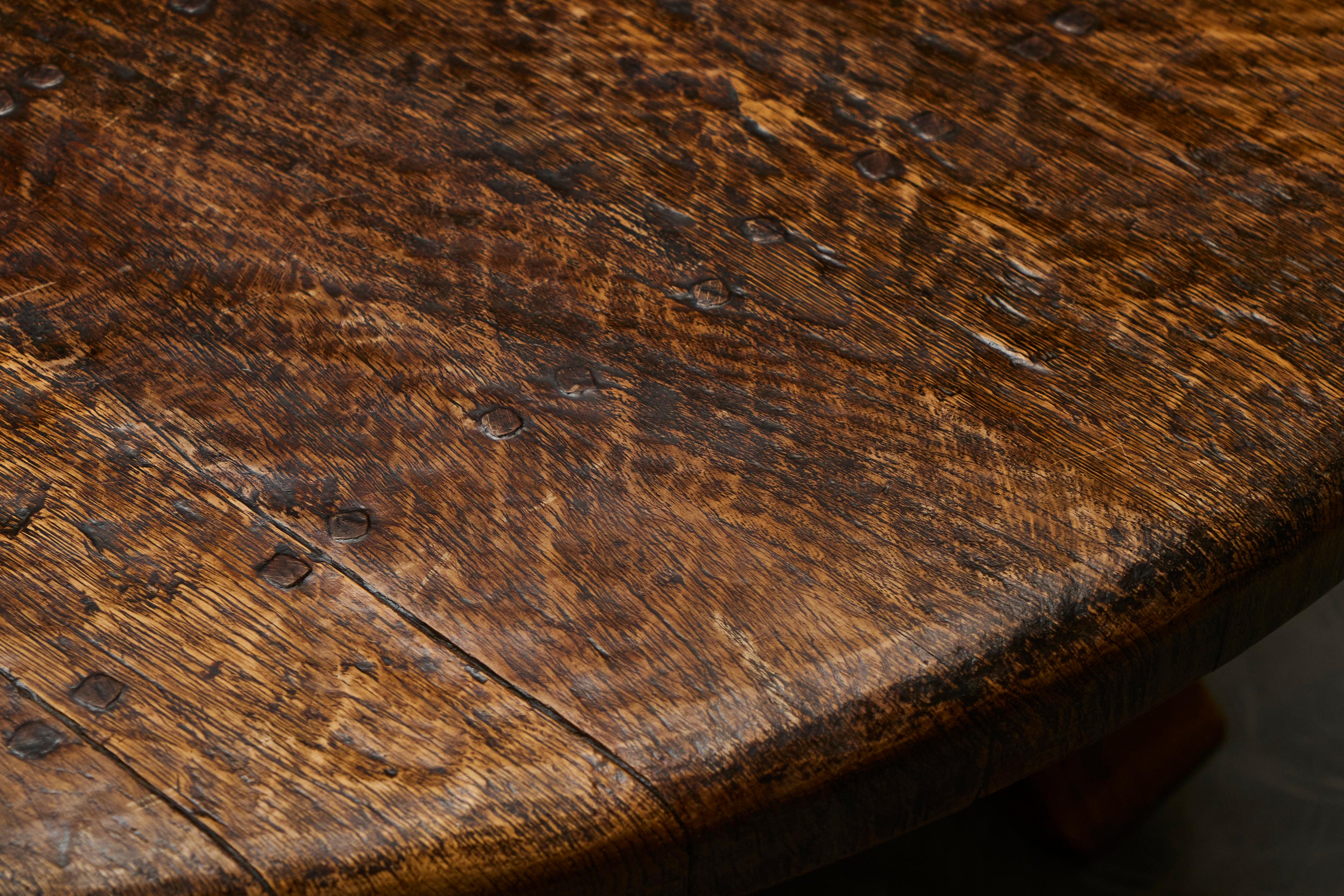 Coffee Table in Solid Oak and Wrought Iron Mid 20th Century For Sale 3