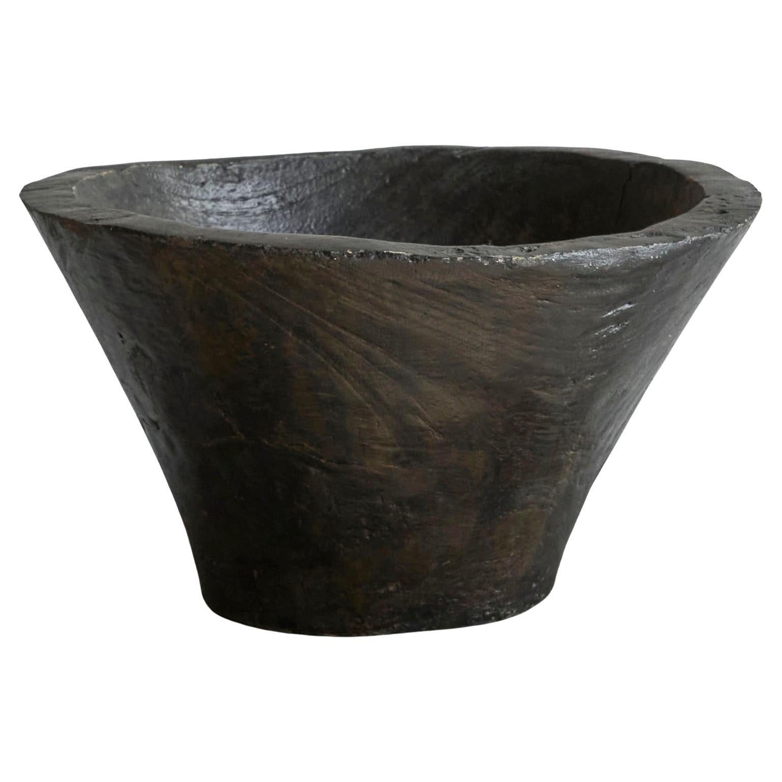 Grande ciotola antica in stile Wabi Sabi in Wood del XIX secolo
