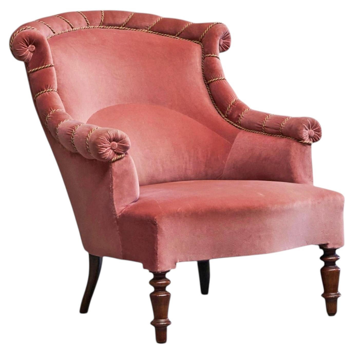 Wonderful Lounge Chair in Pink Velvet Late 19th Century