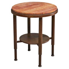Art Deco Side or Gueridon Table in Solid Oak and Red Travertine 1930s