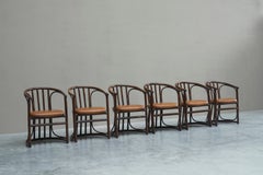 Set of 6 Chairs in Bamboo and Patinated Cognac Leather Mid 20th Century