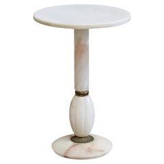 Art Deco Side Table in Carved Alabaster and Patinated Brass Italy 1940s