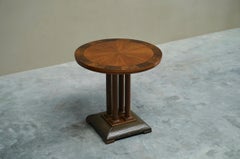 De Coene Frères Art Deco Pedestal Table in Walnut, Oak and Brass Belgium 1930s