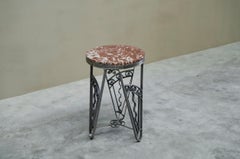 Exceptional French Art Deco 'Fer Forgé' Side Table in Iron and Marble 1930s