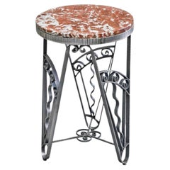 Exceptional French Art Deco 'Fer Forgé' Side Table in Iron and Marble 1930s
