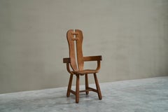 'Kunstmeubelen De Puydt' Sculptural Accent Chair in Solid Oak Belgium 1960s