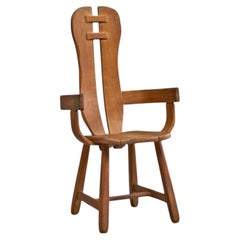 'Kunstmeubelen De Puydt' Sculptural Accent Chair in Solid Oak Belgium 1960s