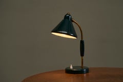 Italian Desk or Table Lamp in Forest Green Lacquered Metal and Brass 1960s