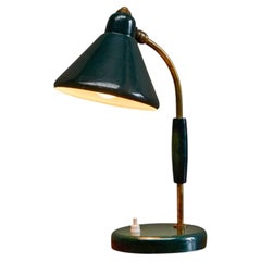 Italian Desk or Table Lamp in Forest Green Lacquered Metal and Brass 1960s