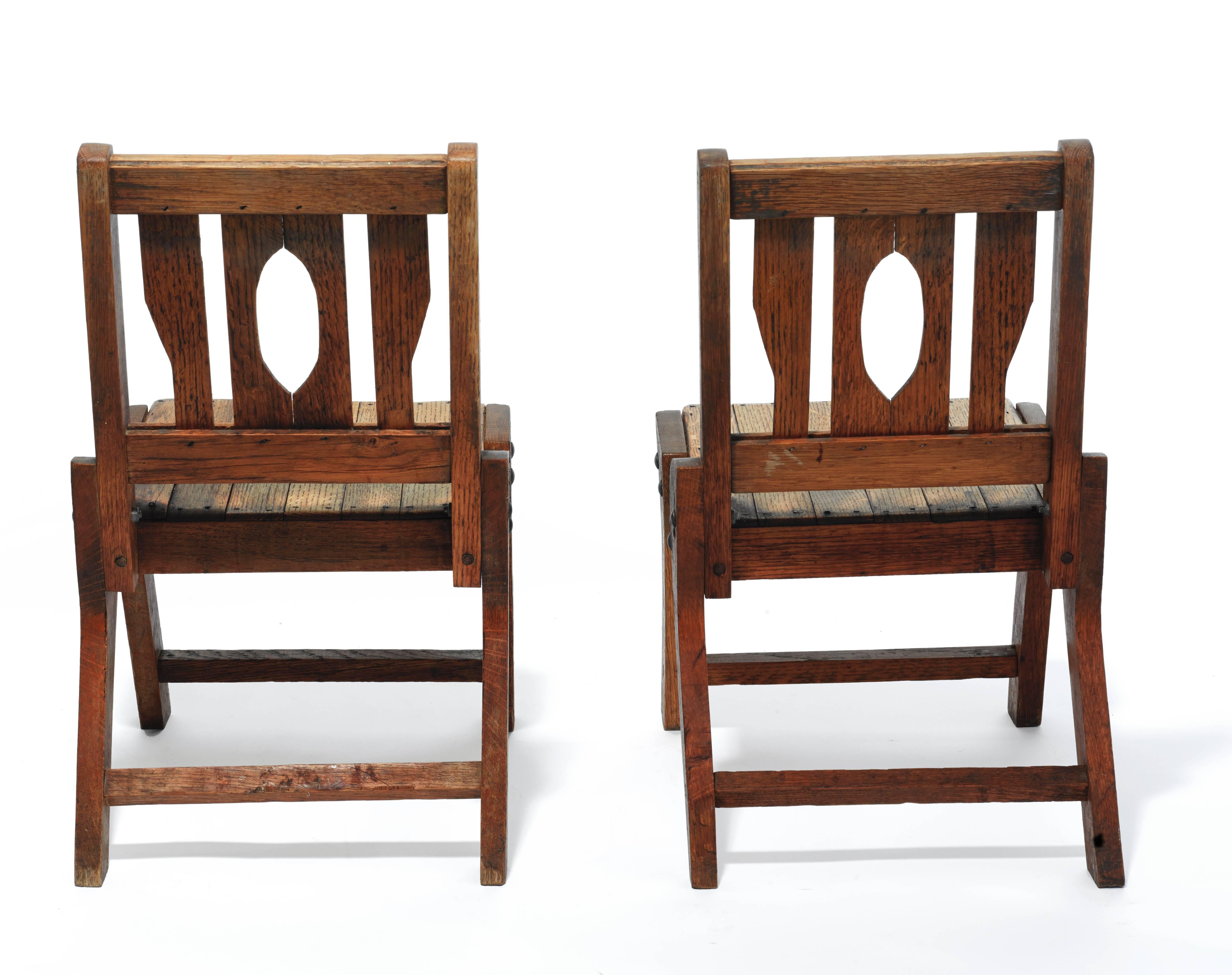 Pair of 1930s Wooden Colorado Chairs

USA, 1930s
Solid Wood
H 22.5 in, W 13.25, D 16 in (seat H 11.5 in)
Priced as pair